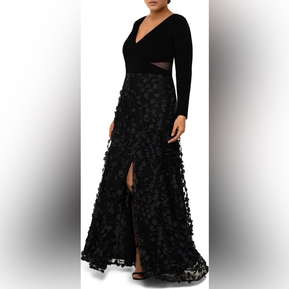 NWT Xscape Aurora 3D Floral Mesh Cutout Long Sleeve Gown Black Sz 4 - Picture 3 of 15